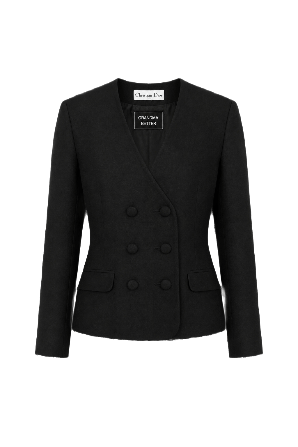 1980s Black Wool Blend Blazer - Front View
