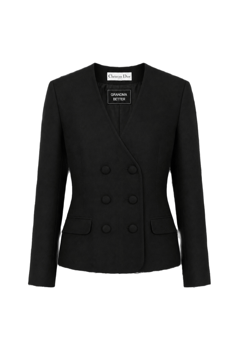 1980s Black Wool Blend Blazer - Front View