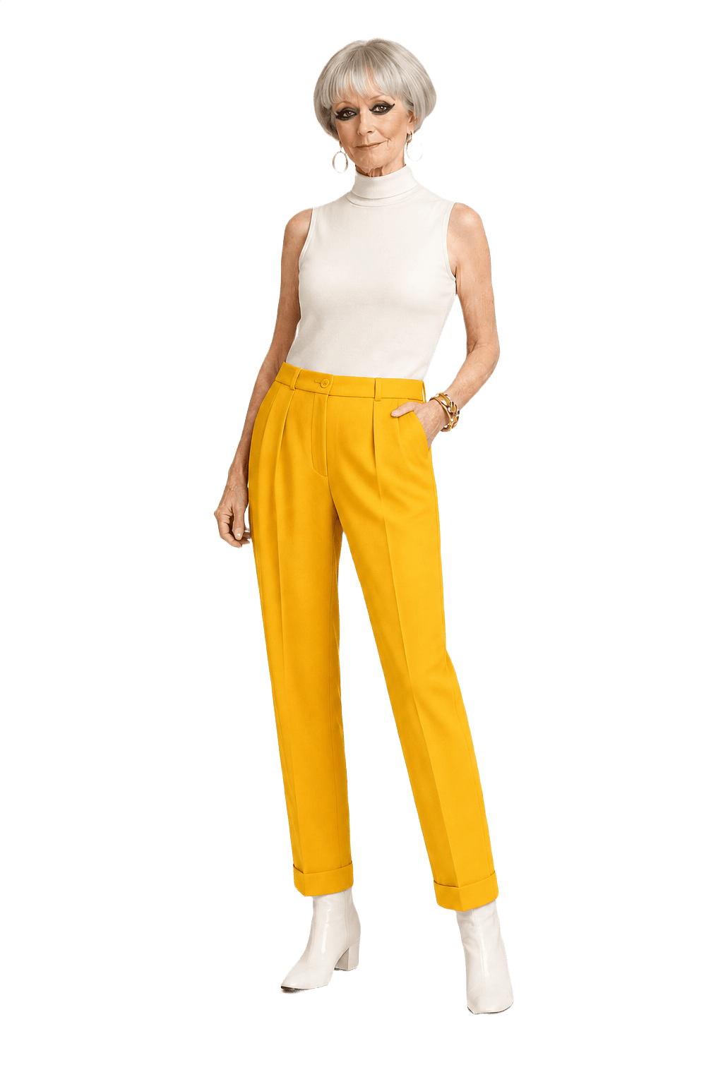 1960s Bright Yellow Polyester Pants - Model