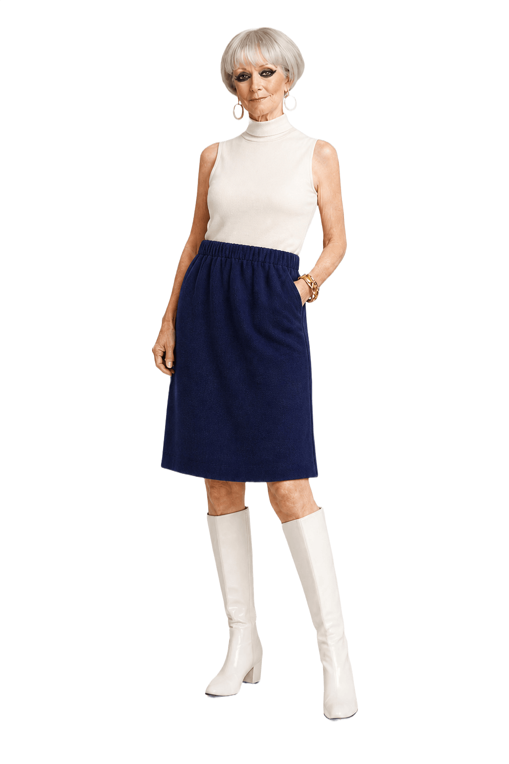 1960s Vivid Blue Wool Blend Skirt - Model