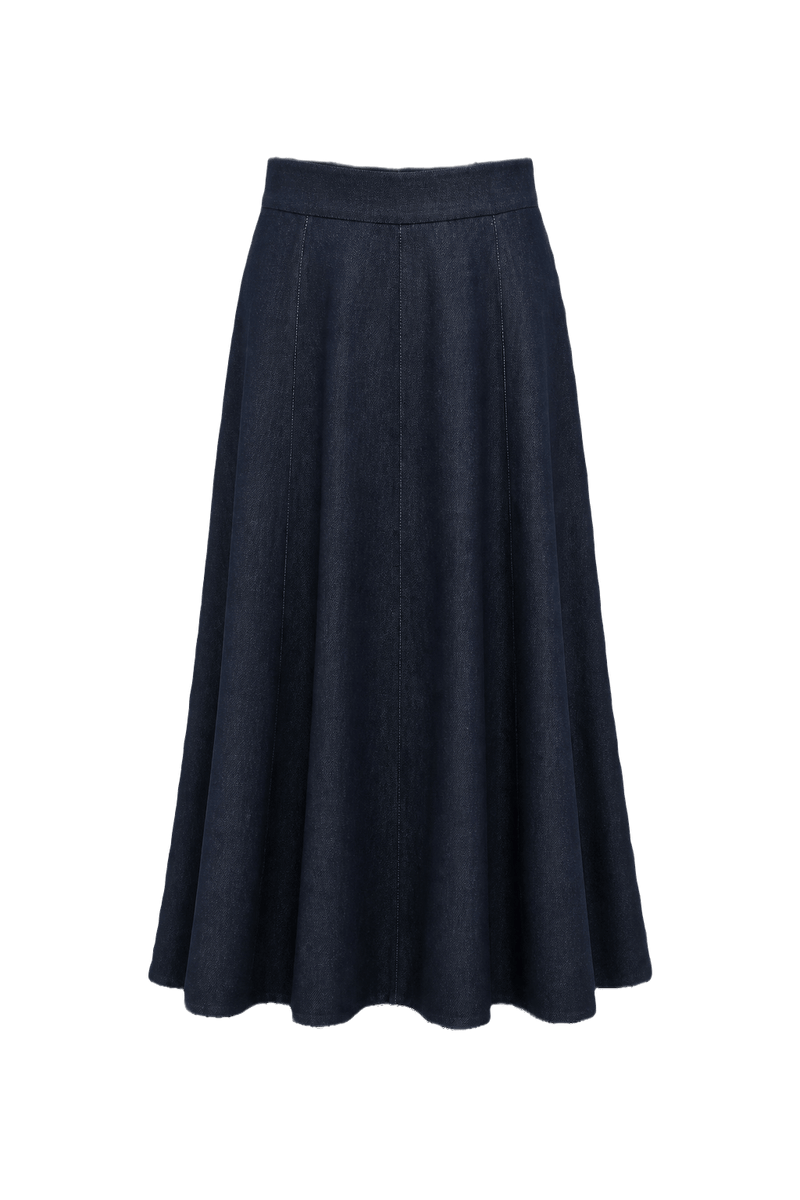 1970s Dark Blue Denim Skirt - Front View