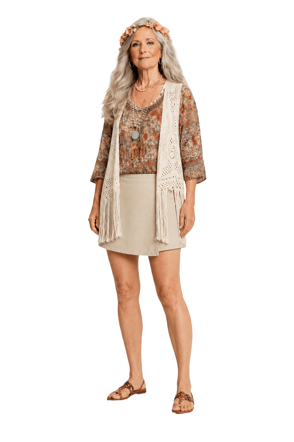 1970s Beige Cotton Skirt - Model