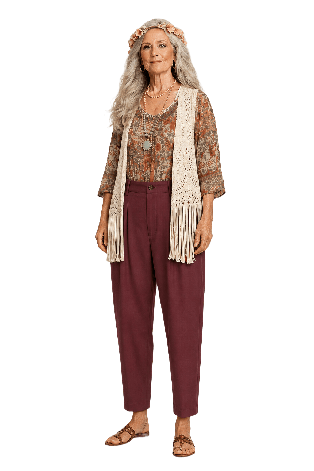 1970s Burgundy Cotton Trousers - Model