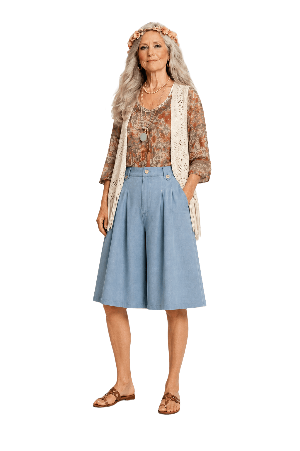 1970s Light Blue Cotton Culottes - Model