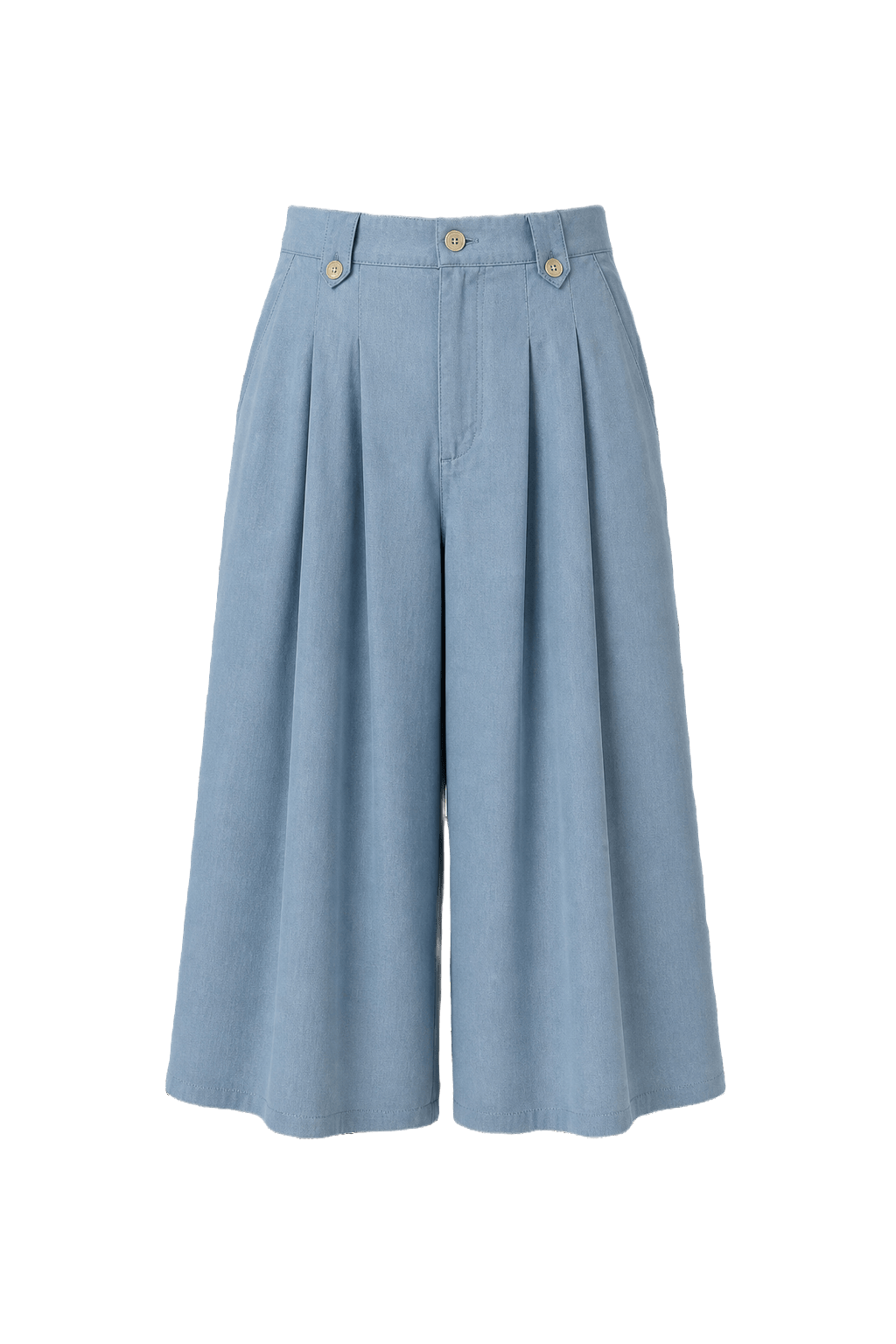 1970s Light Blue Cotton Culottes - Front View