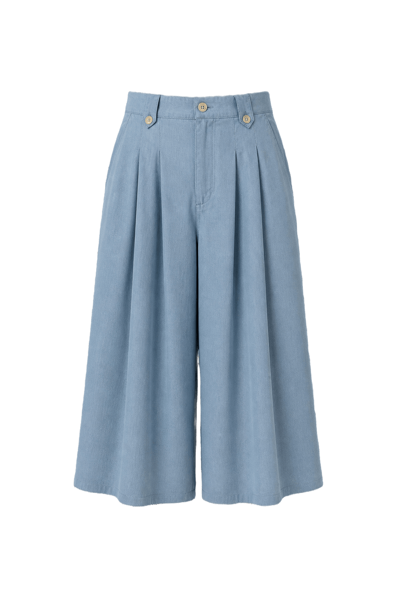 1970s Light Blue Cotton Culottes - Front View