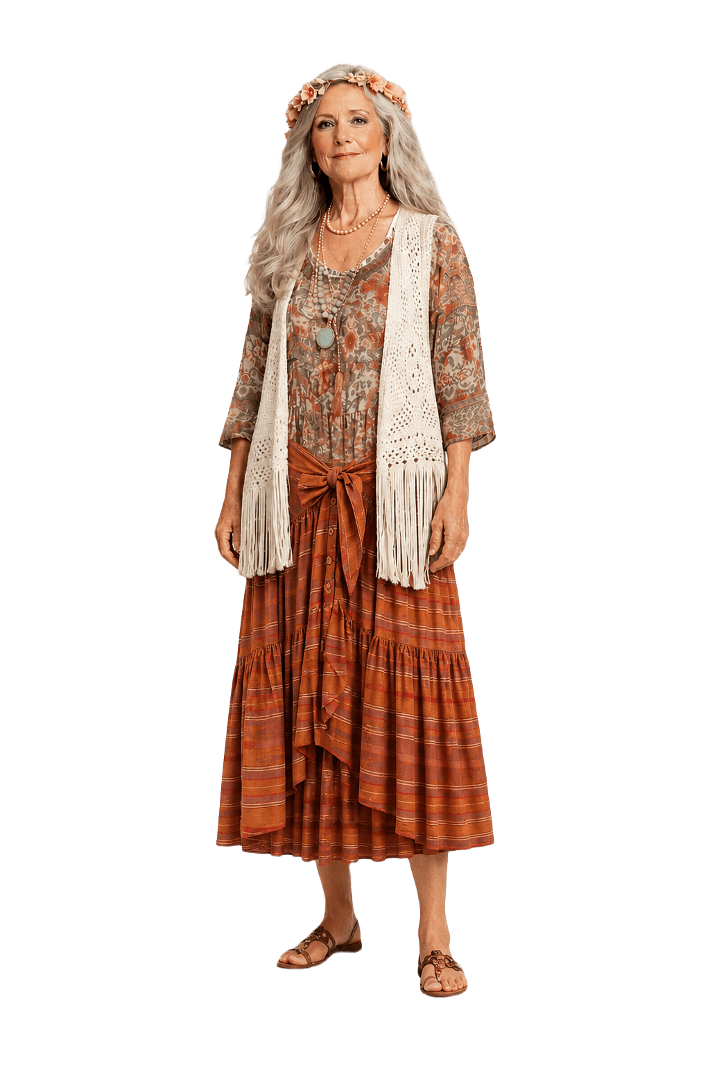1970s Rust Orange Cotton Skirt - Model
