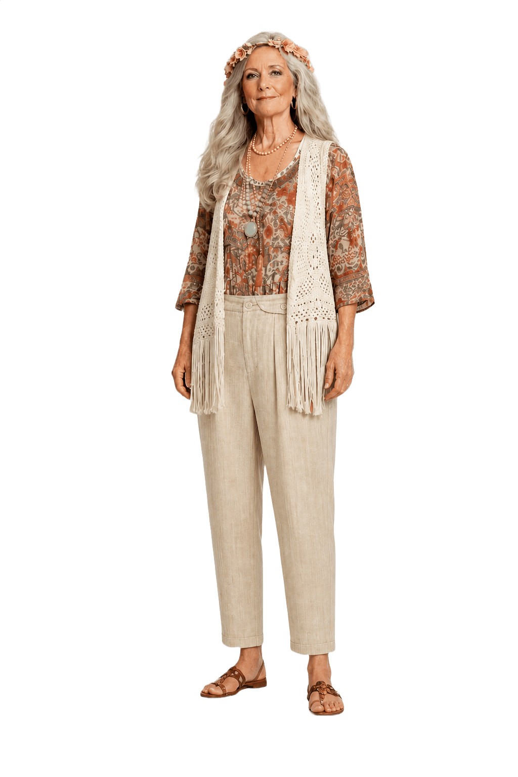 1980s Beige Cotton Trousers - Model