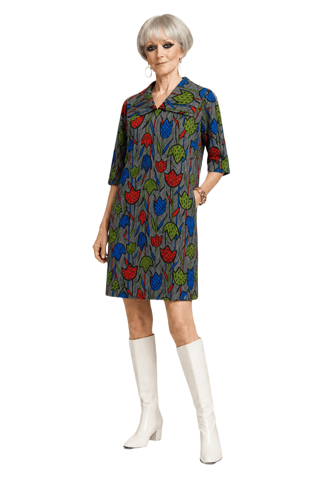 1960s Grey Cotton Shift Dress - Model