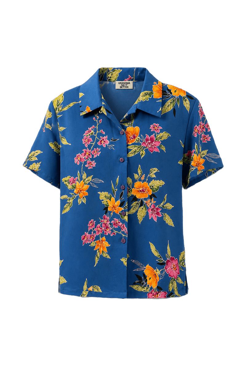 1980s Blue Cotton Hawaiian Shirt - Front View