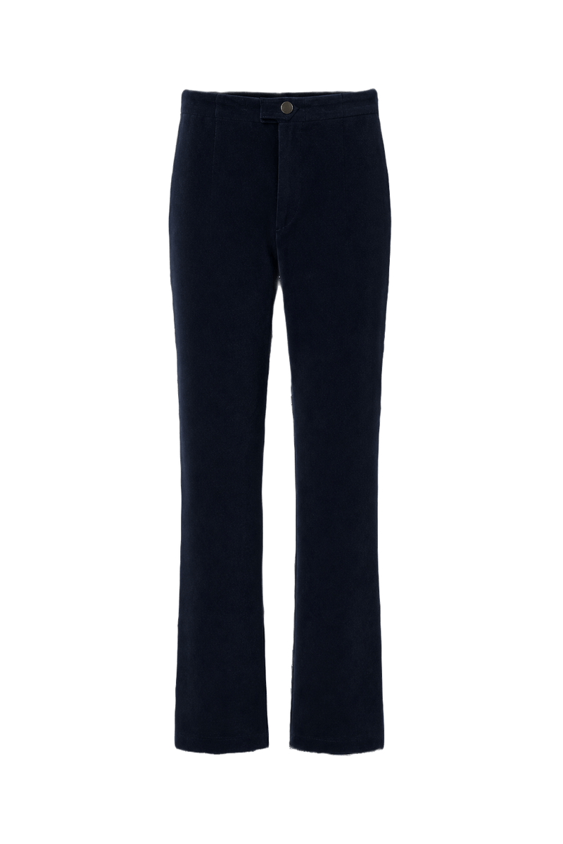 1970s Navy Blue Velvet Trousers - Front View