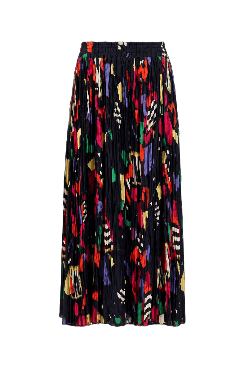 1980s Navy Blue Polyester Skirt - Front View