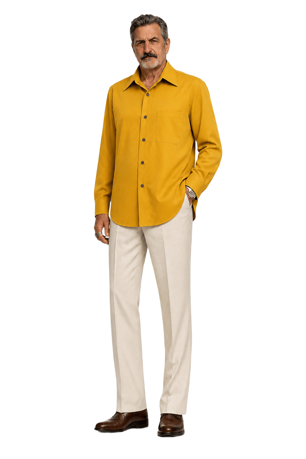 1980s Bright Yellow Cotton Shirt - Model