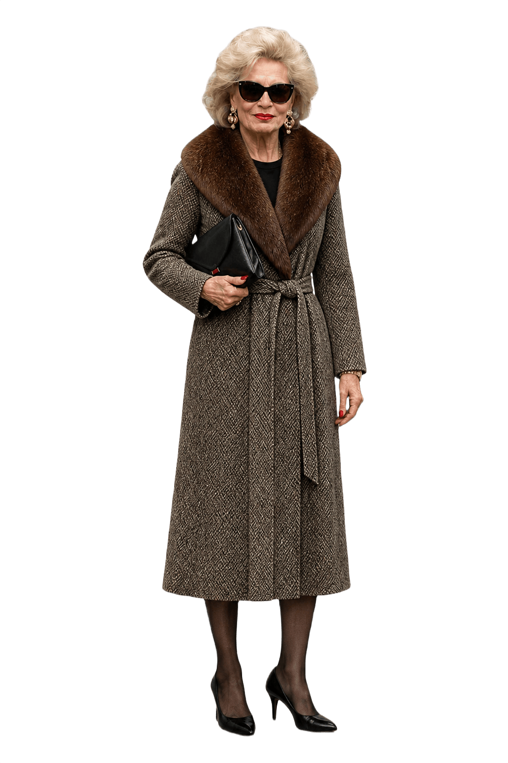 1980s Brown Wool Fur Coat - Model