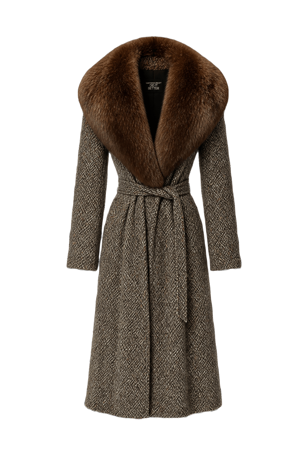 1980s Brown Wool Fur Coat - Front View