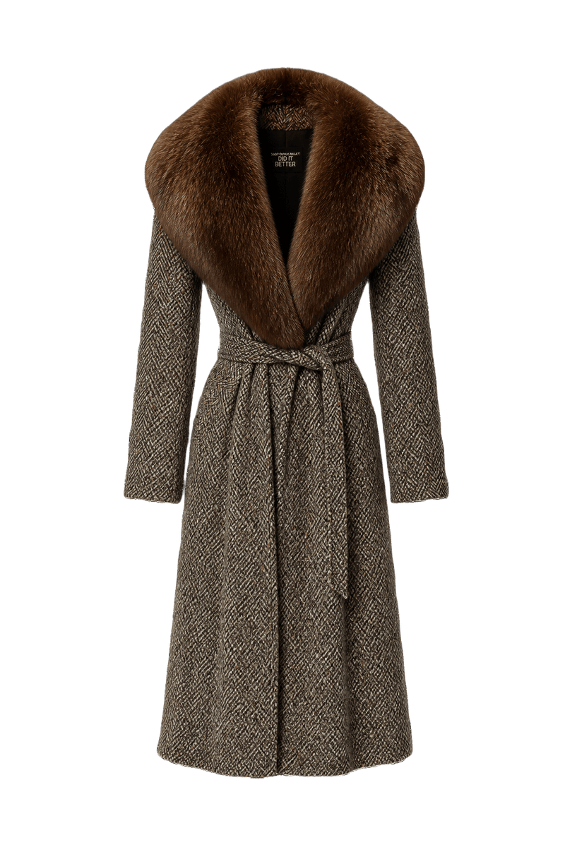 1980s Brown Wool Fur Coat - Front View