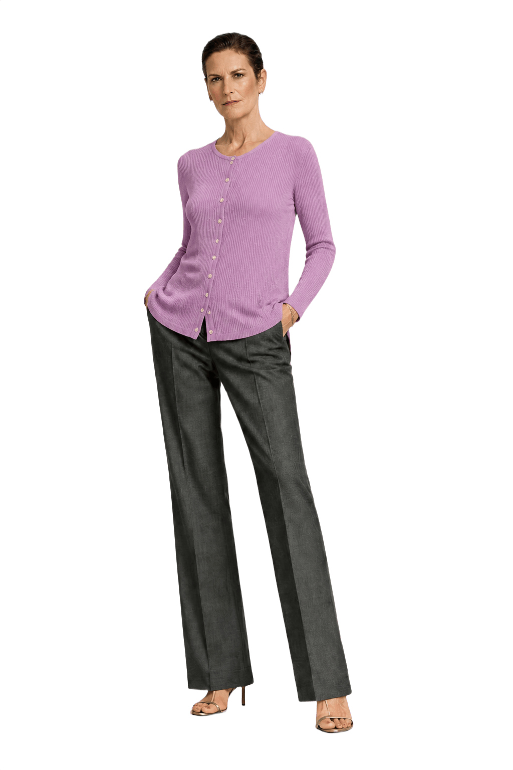 1980s Light Purple Cotton Cardigan - Model