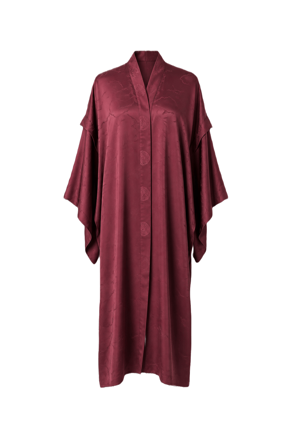1950s Burgundy Satin Kimono - Front View