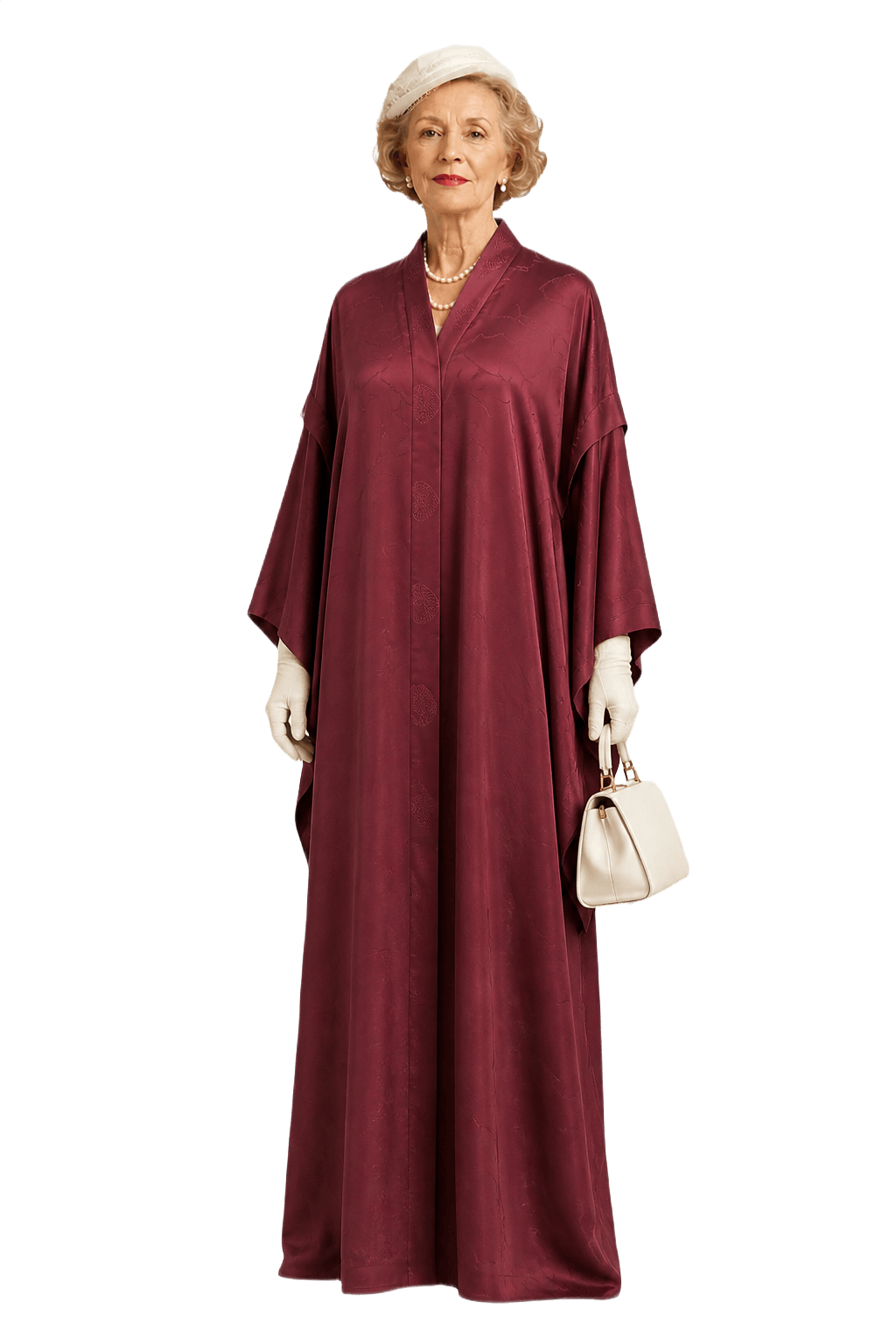 1950s Burgundy Satin Kimono - Model