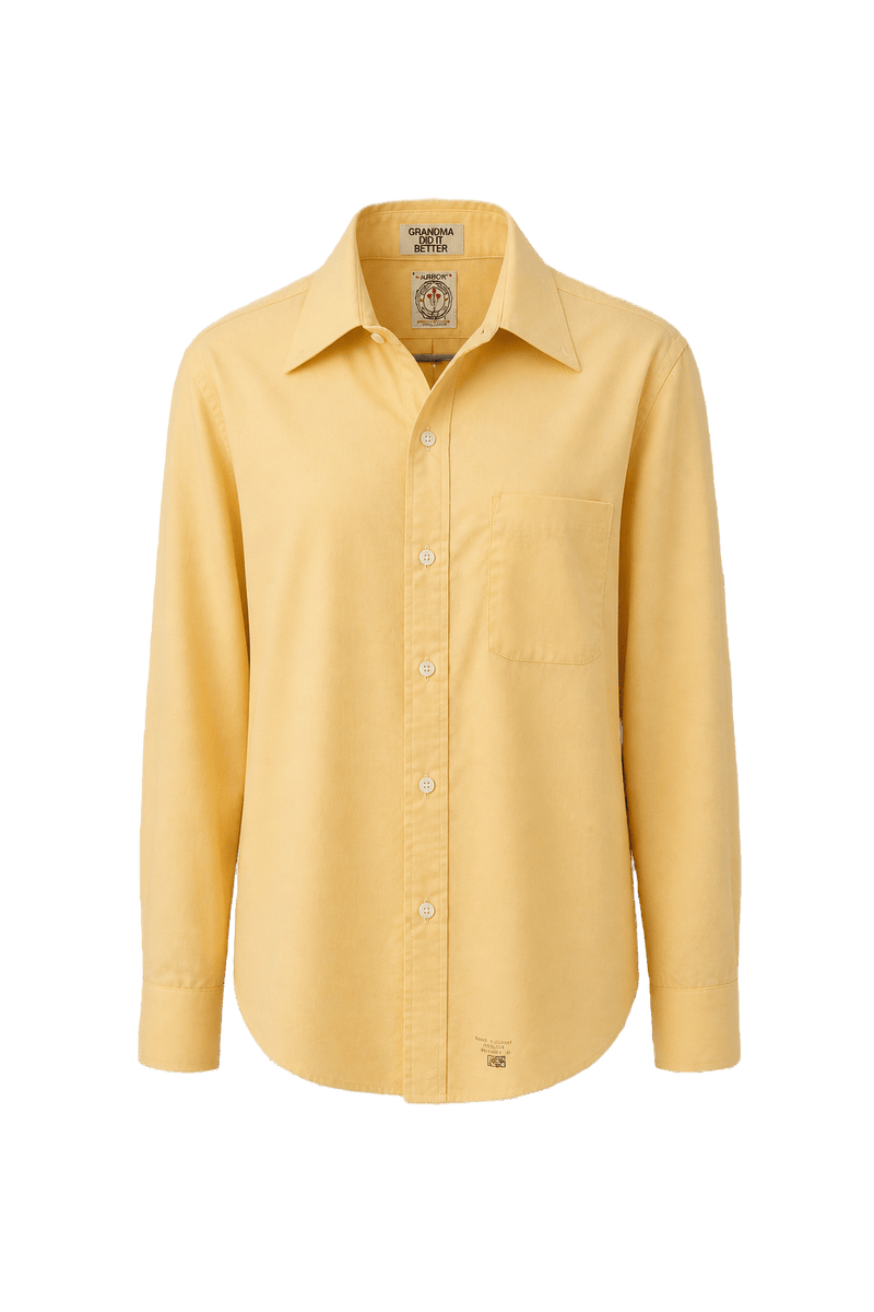 1980s Pale Yellow Cotton Shirt - Front View