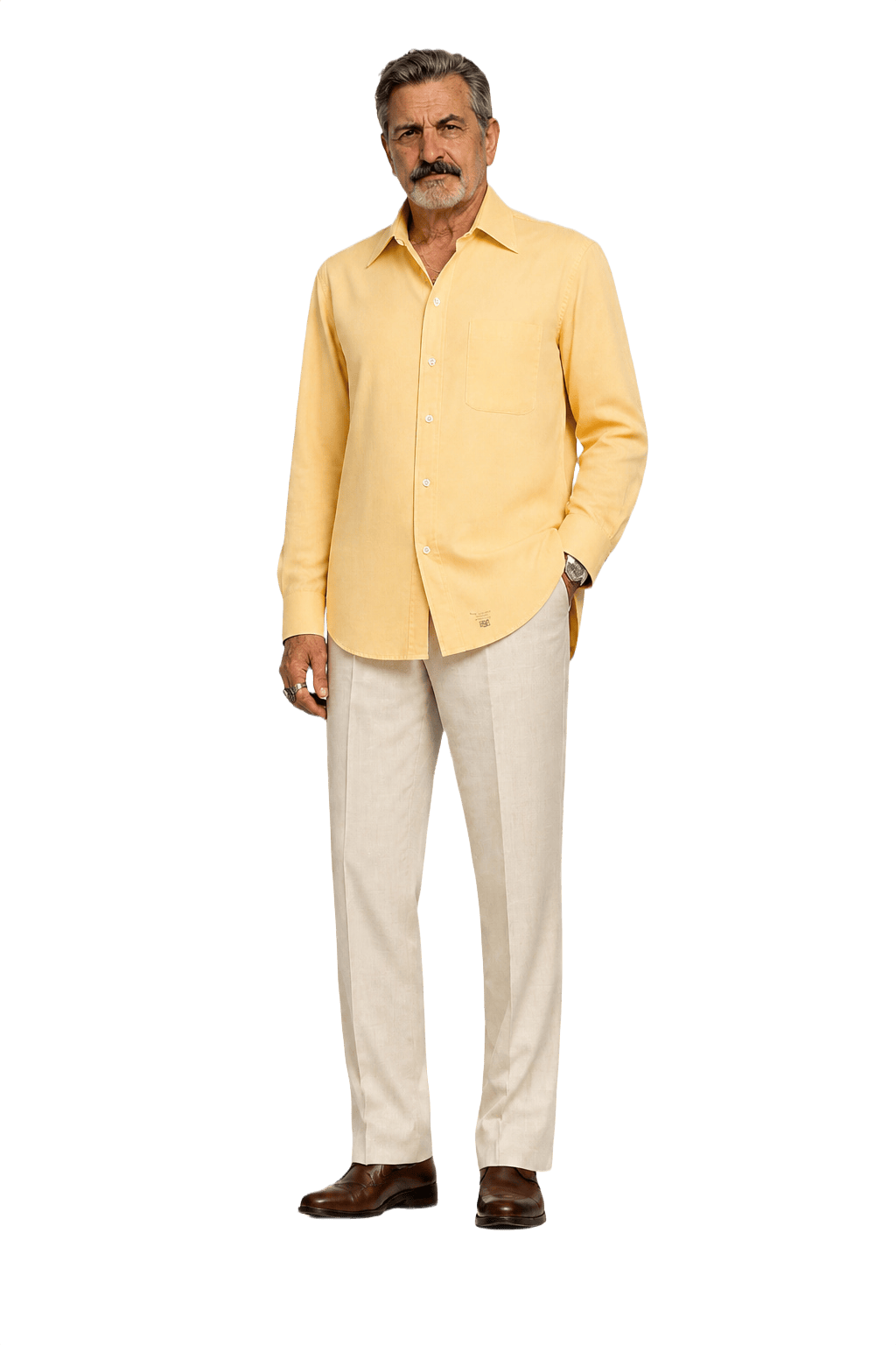 1980s Pale Yellow Cotton Shirt - Model