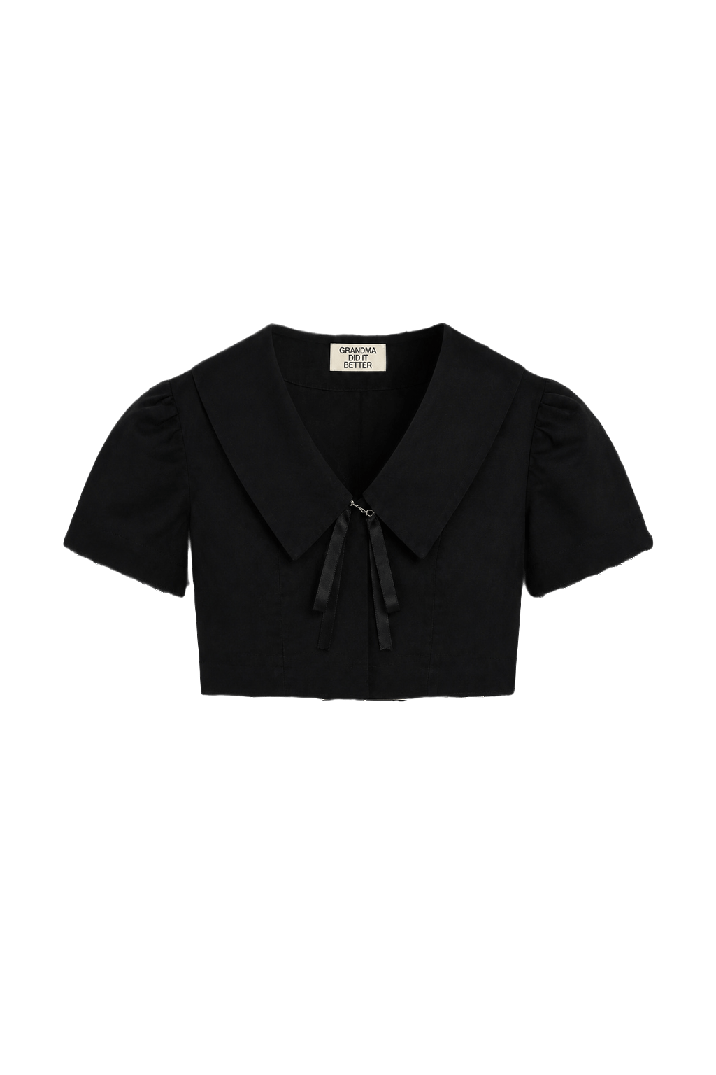 1970s Black Cotton Blouse - Front View