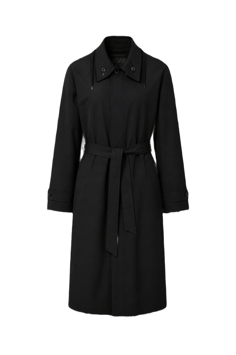 1990s Black Cotton Trench Coat - Front View