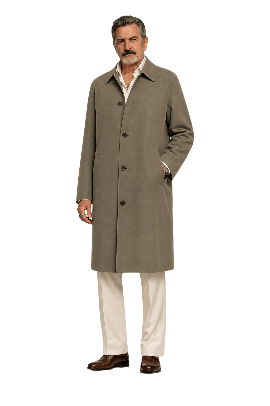 1980s Taupe Cotton Blend Trench Coat - Model