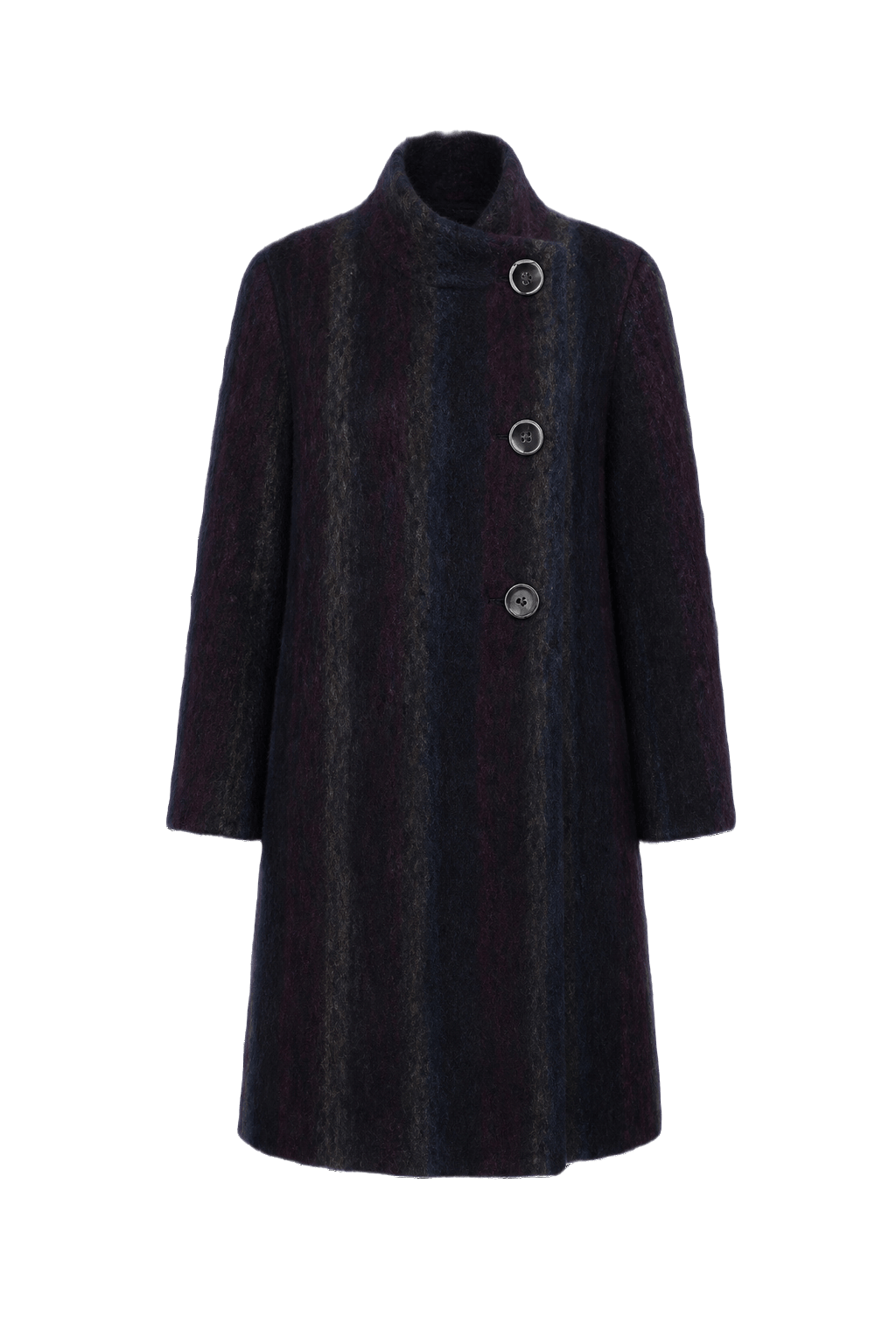 1980s Deep Navy Wool Blend Coat - Front View