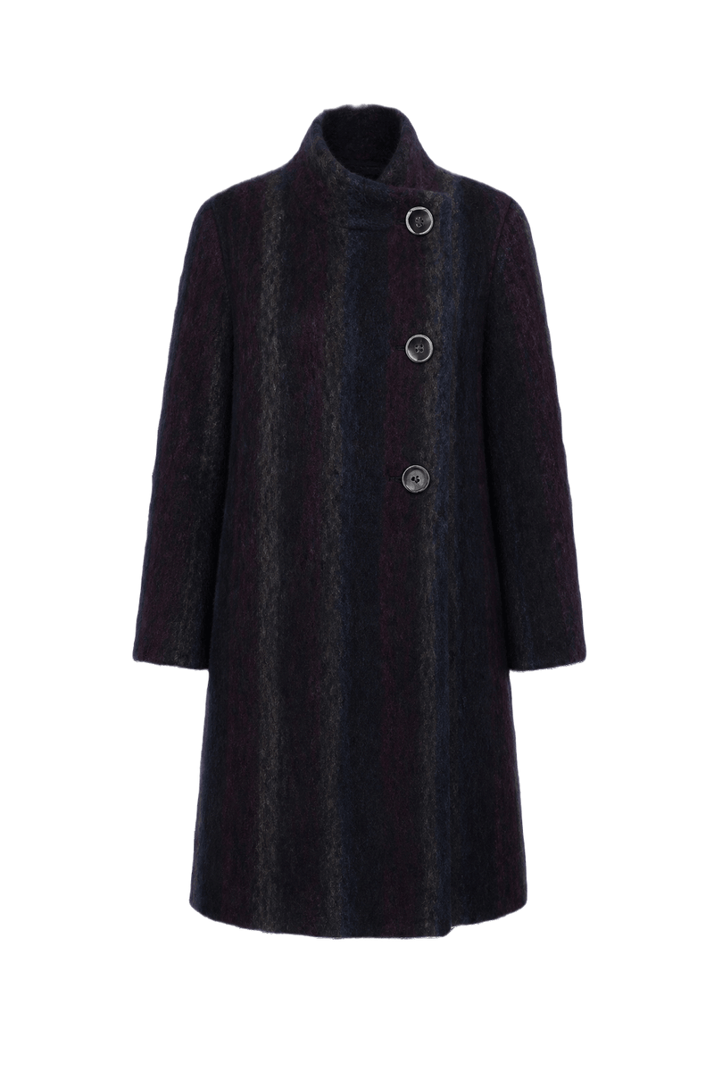 1980s Deep Navy Wool Blend Coat - Front View