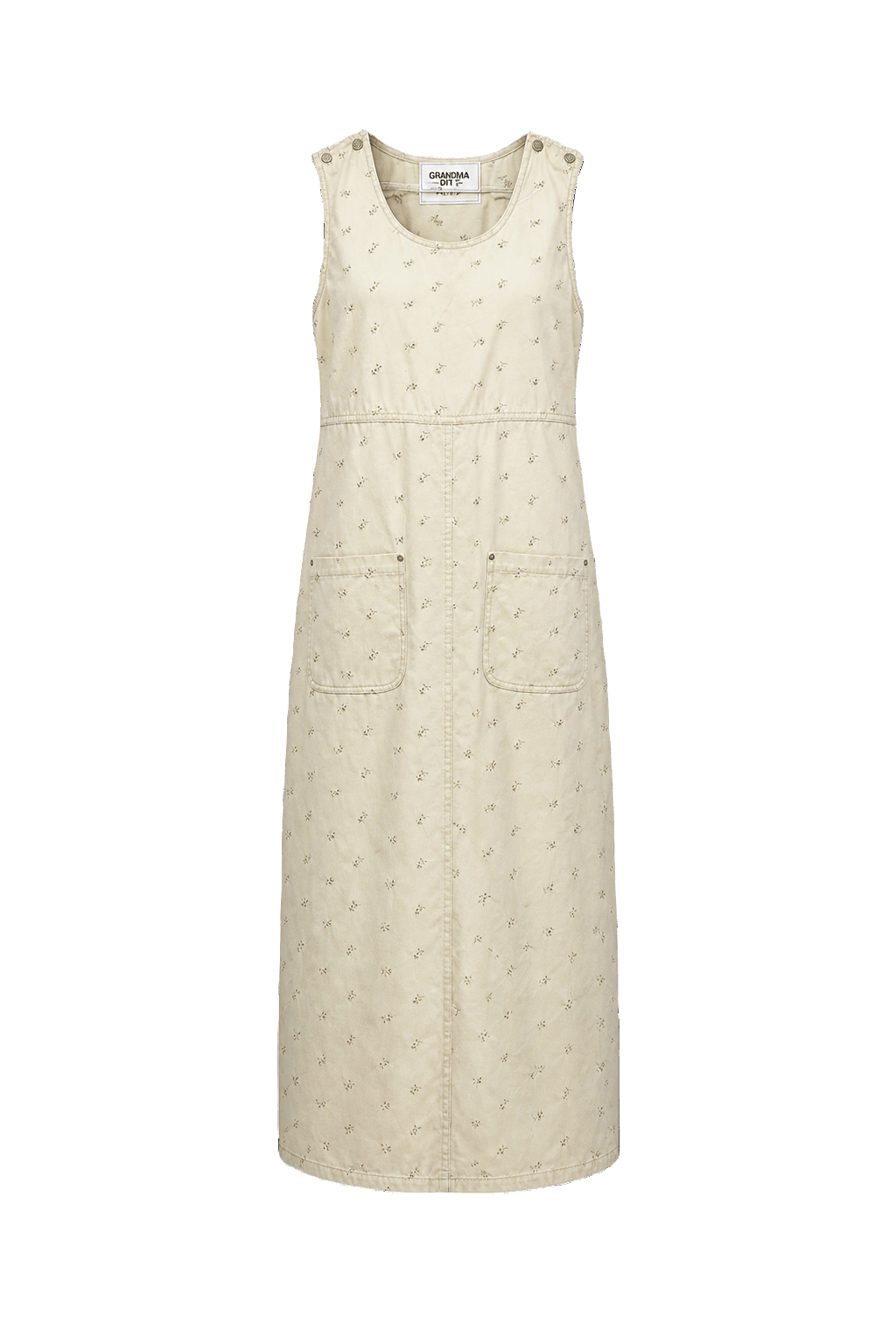 1980s Cream Cotton Blend Maxi Dress - Front View