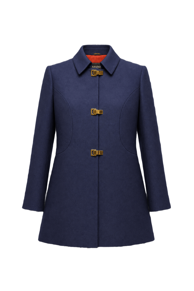 1960s Navy Blue Wool Coat - Front View