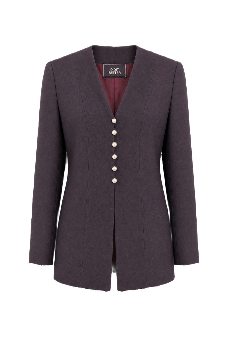 1980s Deep Plum Wool Blend Blazer - Front View