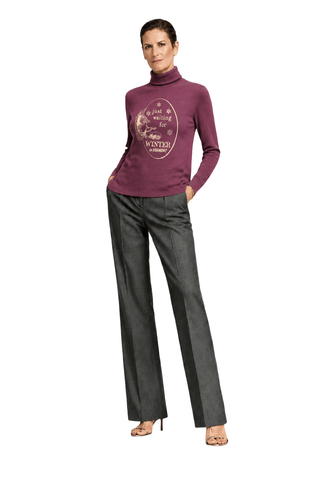 1990s Deep Burgundy Cotton Blend Turtleneck Sweater - Model