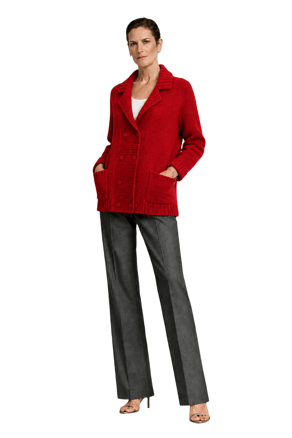 1990s Red Cotton Cardigan - Model