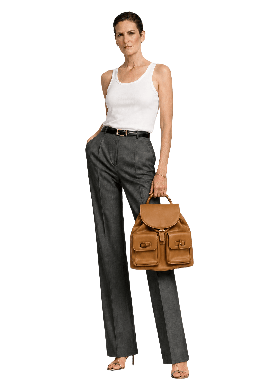 1980s Tan Leather Backpack - Model