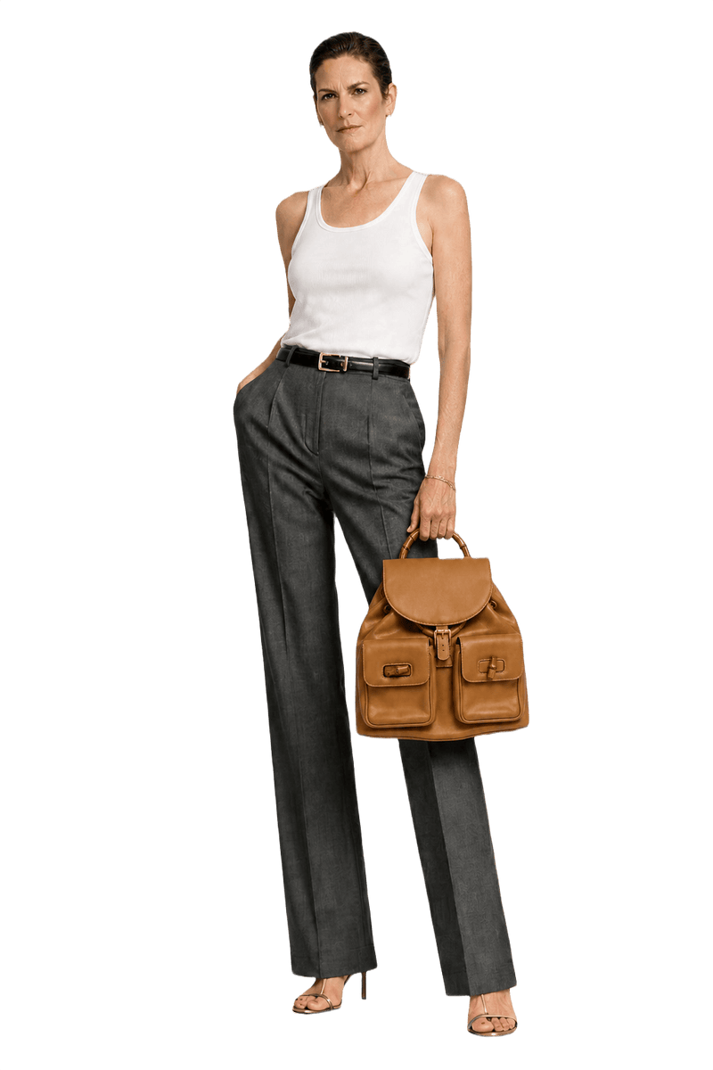1980s Tan Leather Backpack - Model