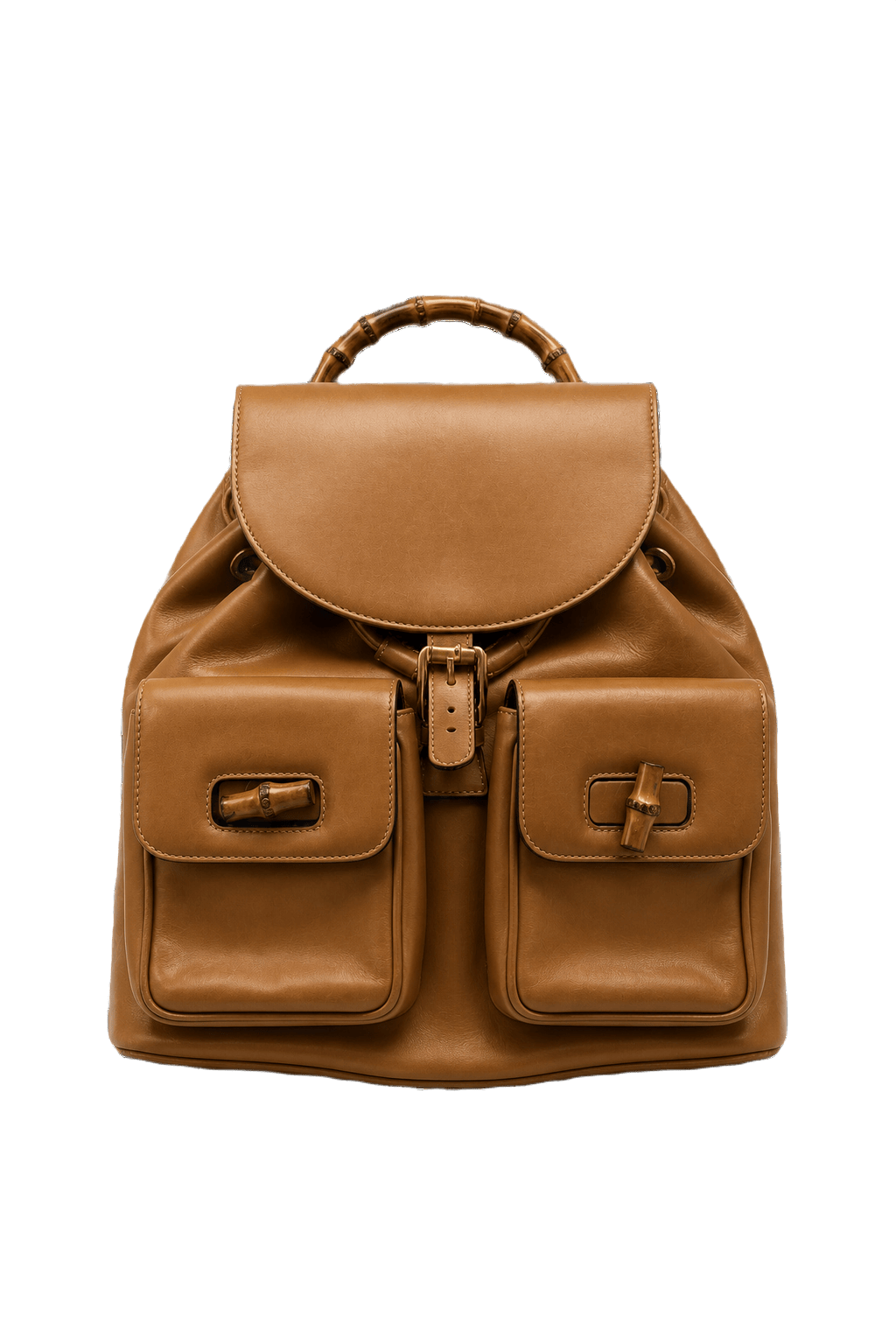 1980s Tan Leather Backpack - Front View