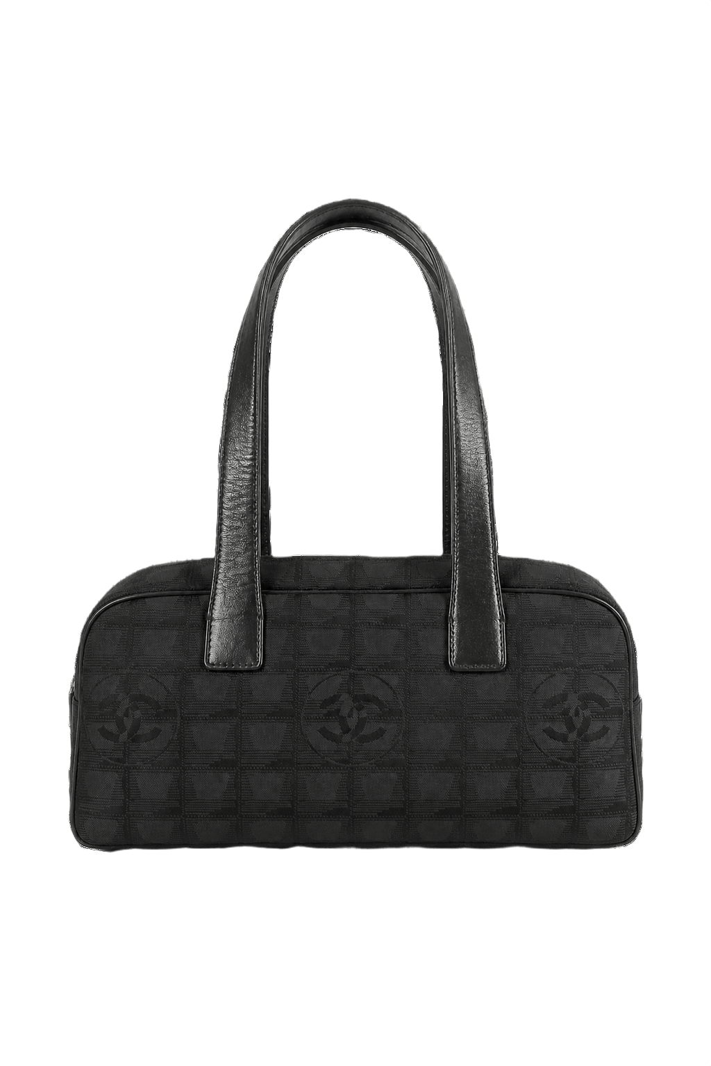 1980s Black Leather Handbag - Front View