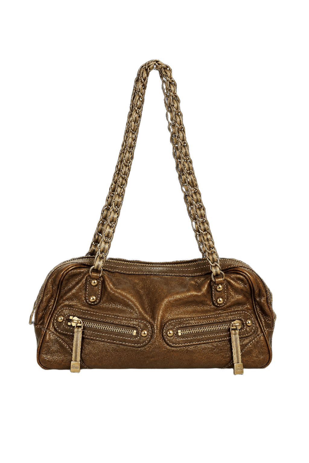 1980s Bronze Leather Shoulder Bag - Front View
