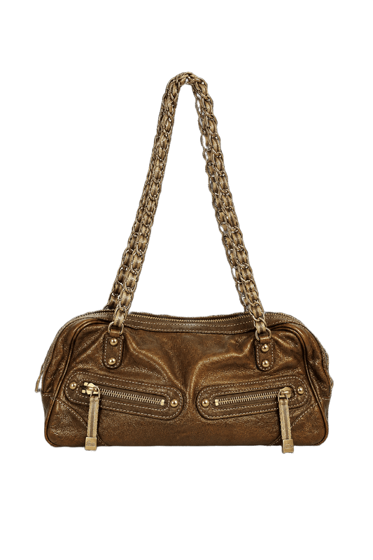 1980s Bronze Leather Shoulder Bag - Front View