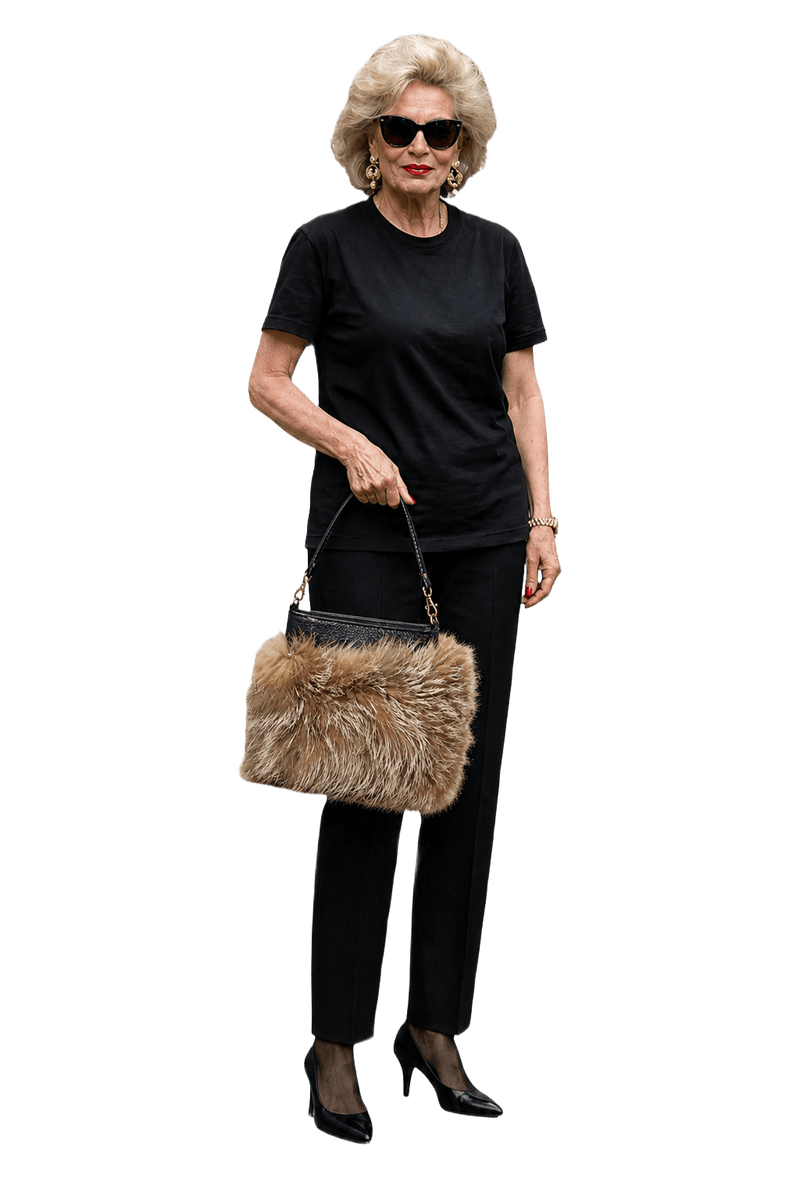 1980s Black Leather and Fur Handbag - Model