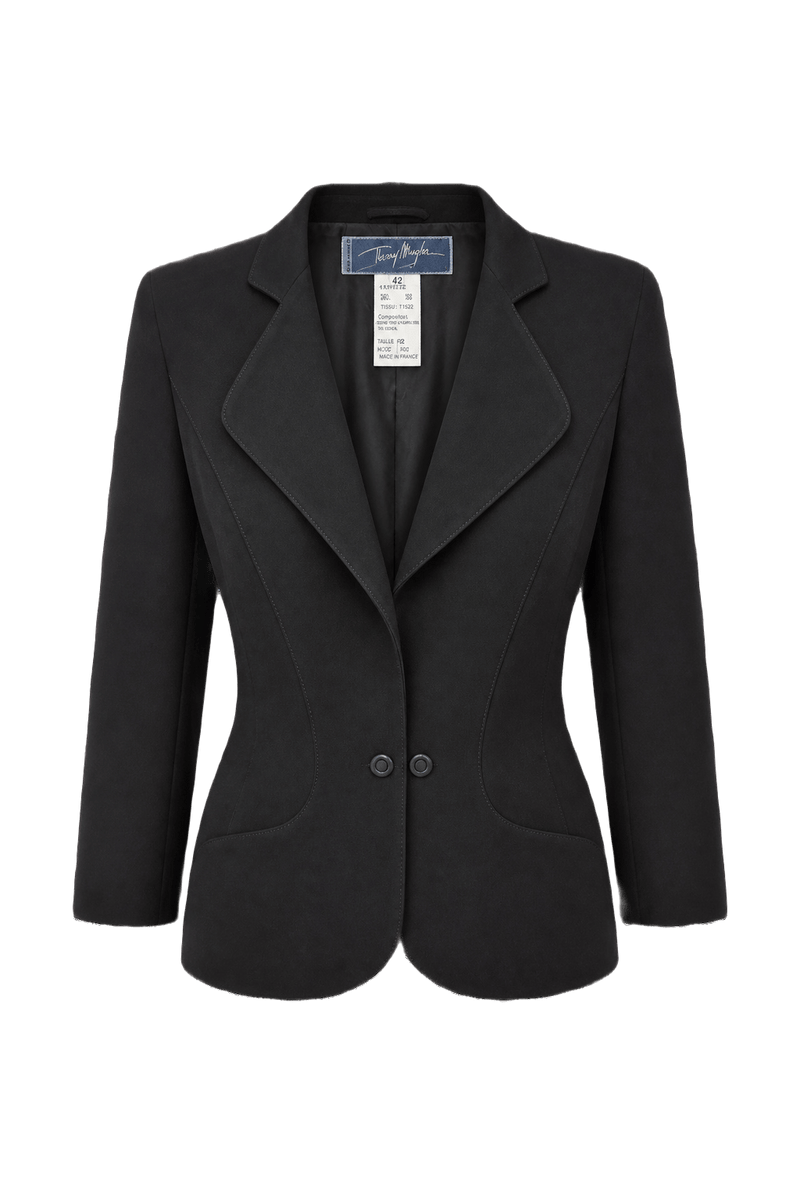 1980s Black Wool Blazer - Front View
