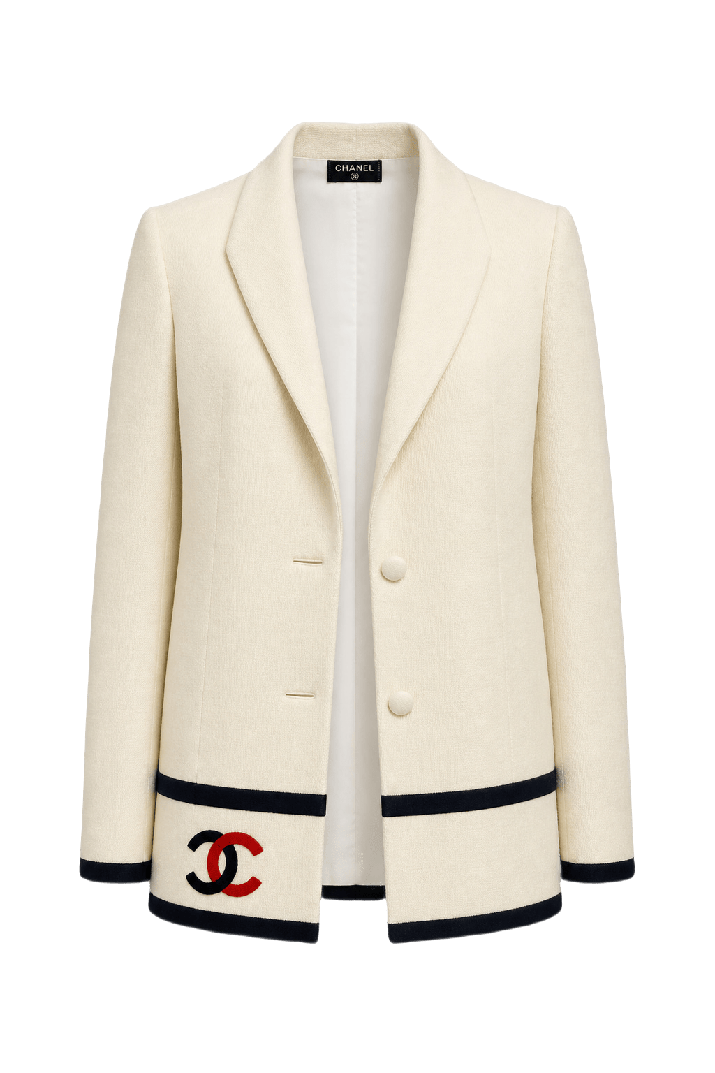 1980s Cream White Wool Blazer - Front View