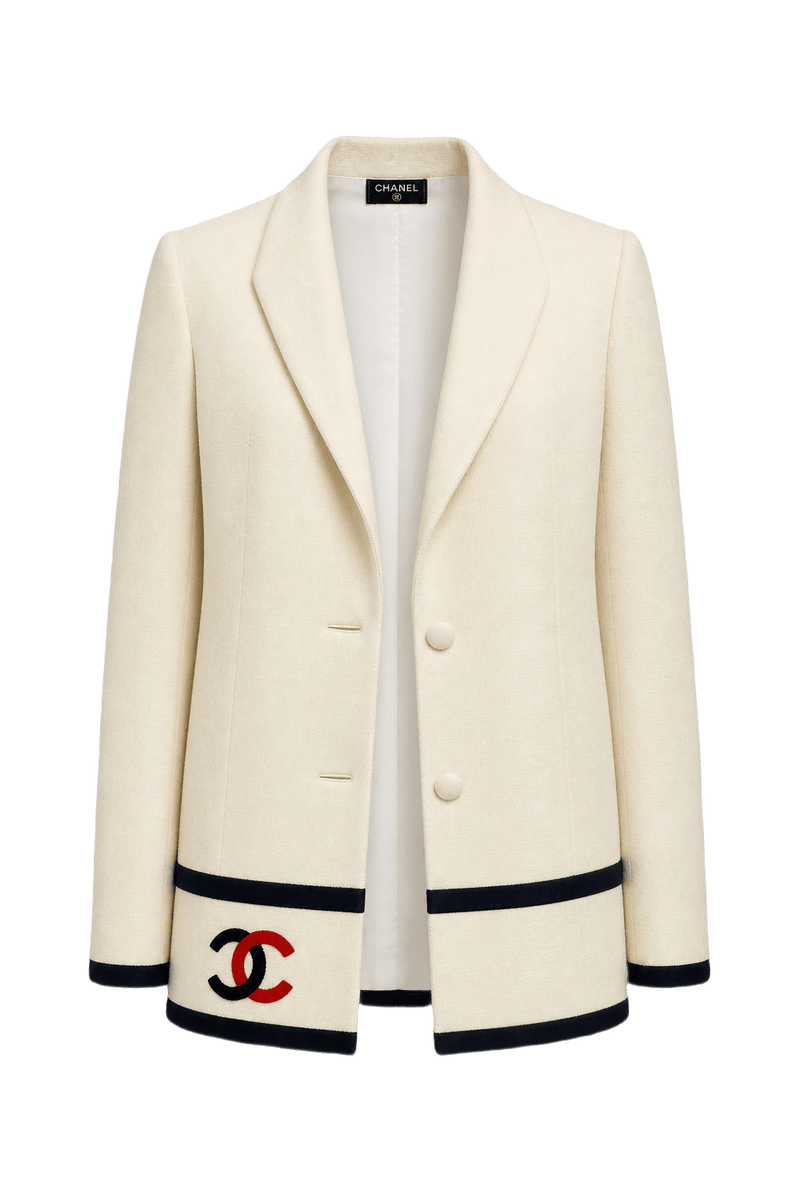 1980s Cream White Wool Blazer - Front View