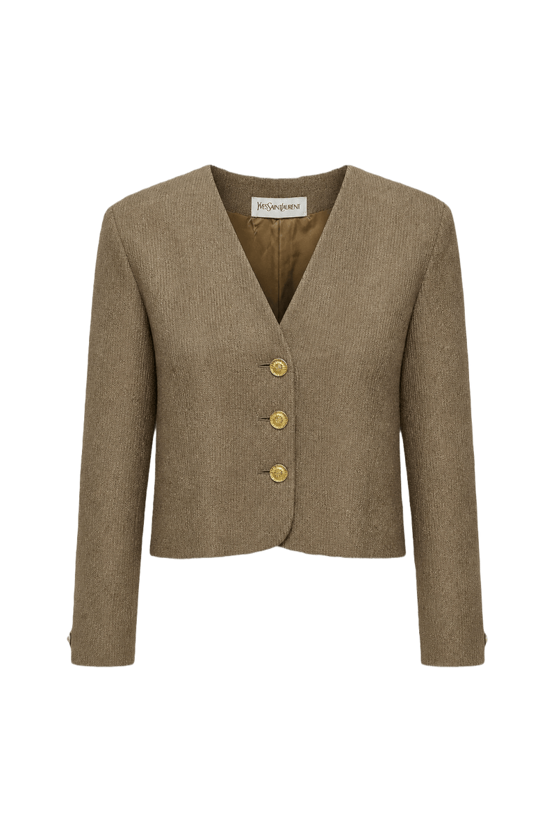 1980s Beige Wool Blazer - Front View