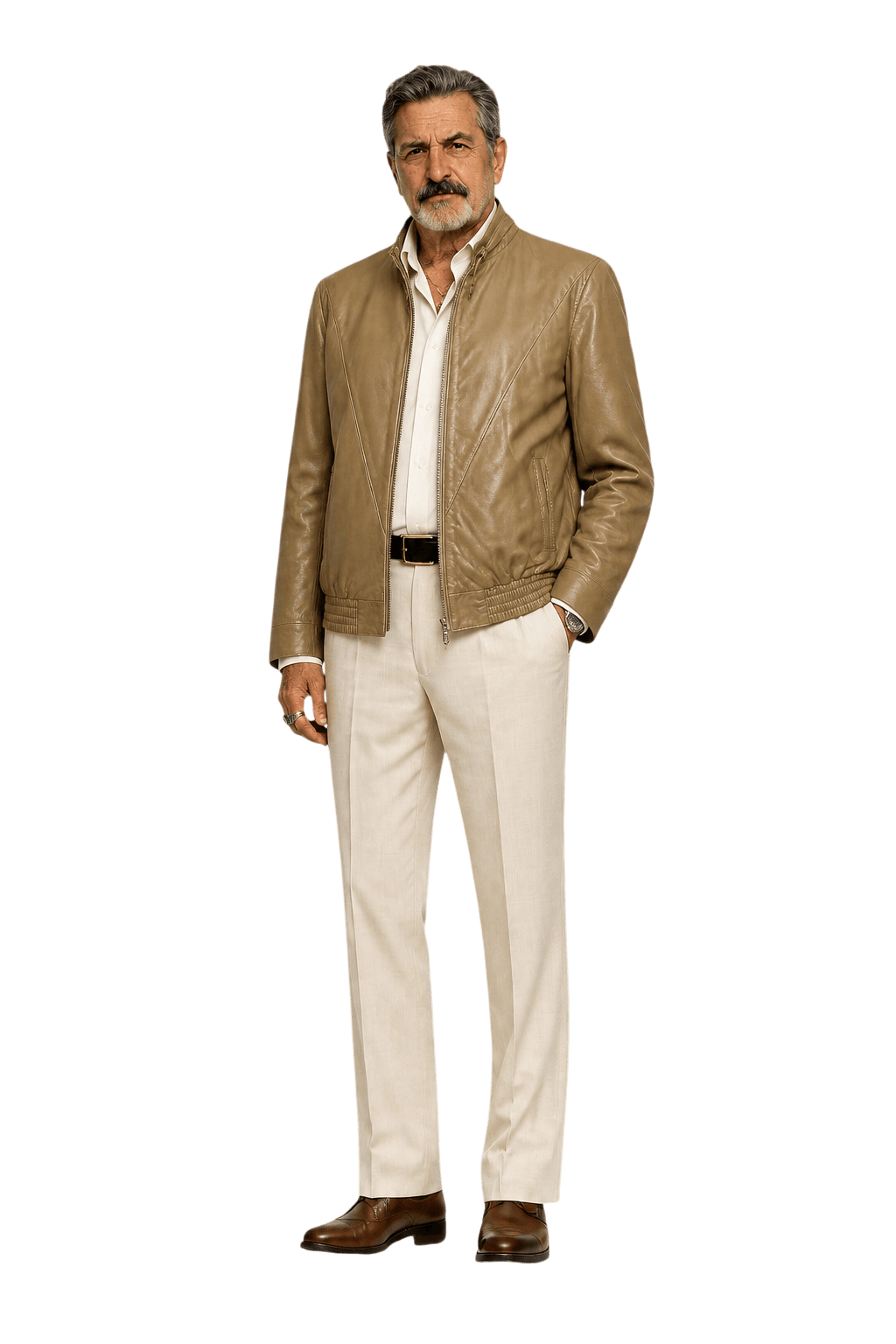 1980s Tan Leather Jacket - Model