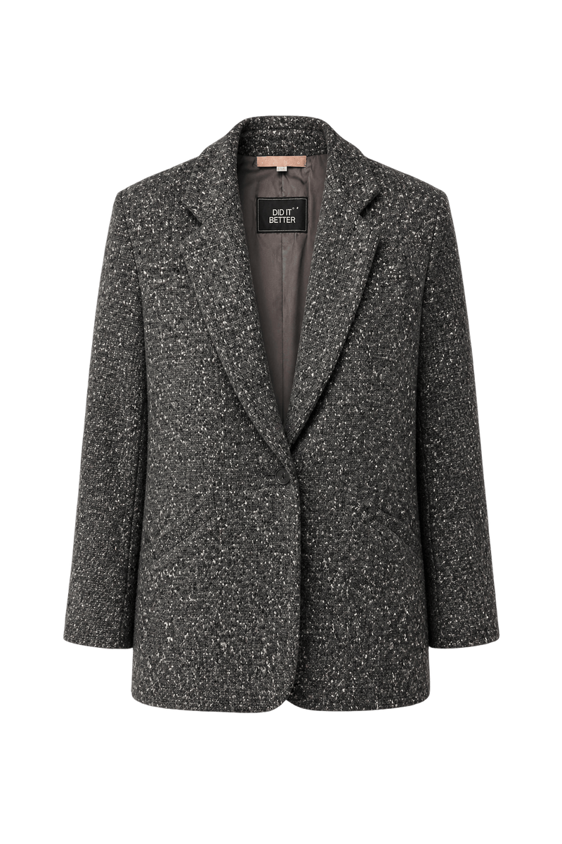 1990s Gray Tweed Blazer - Front View