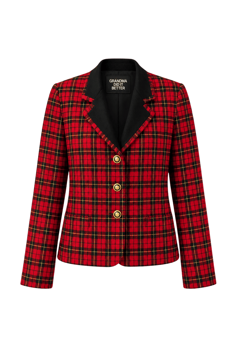 1980s Red Wool Blend Blazer - Front View