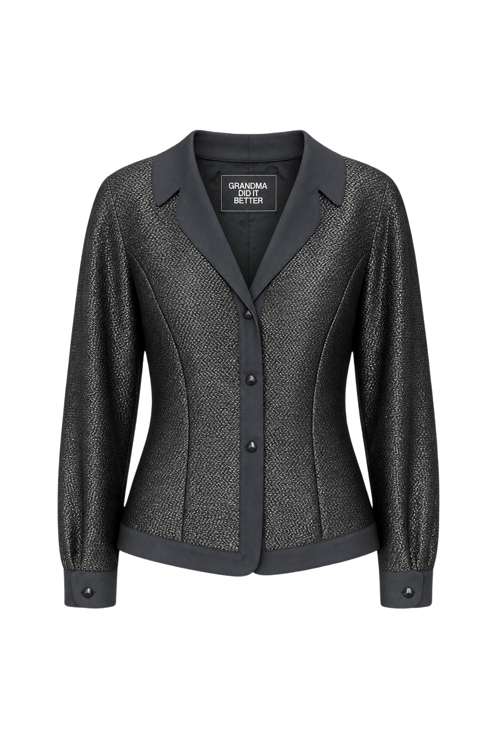 1990s Charcoal Grey Synthetic Blazer - Front View